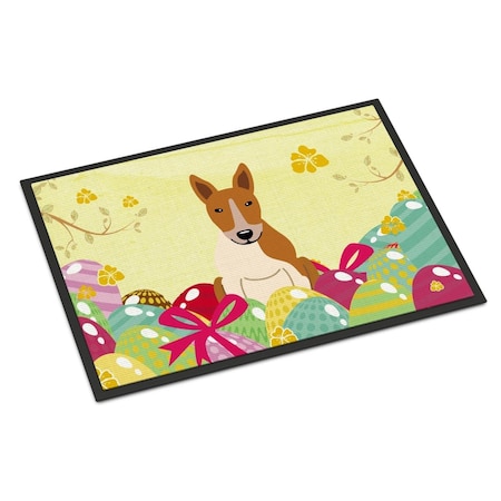 Carolines Treasures 18 x 27 in. Easter Eggs Bull Terrier Red White Indoor or Outdoor Mat BB6135MAT